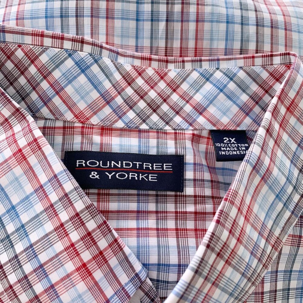 NWT Roundtree & Yorke - Blue red plaid short sleeve button up shirt, 2X - Picture 5 of 5